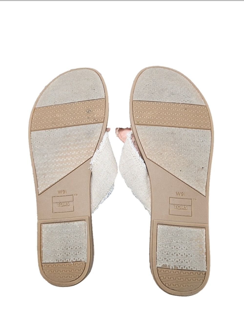 TOMS 9.5 Frayed Cross Strap Slide Sandals Cream Boho Slip-On - Picture 7 of 8